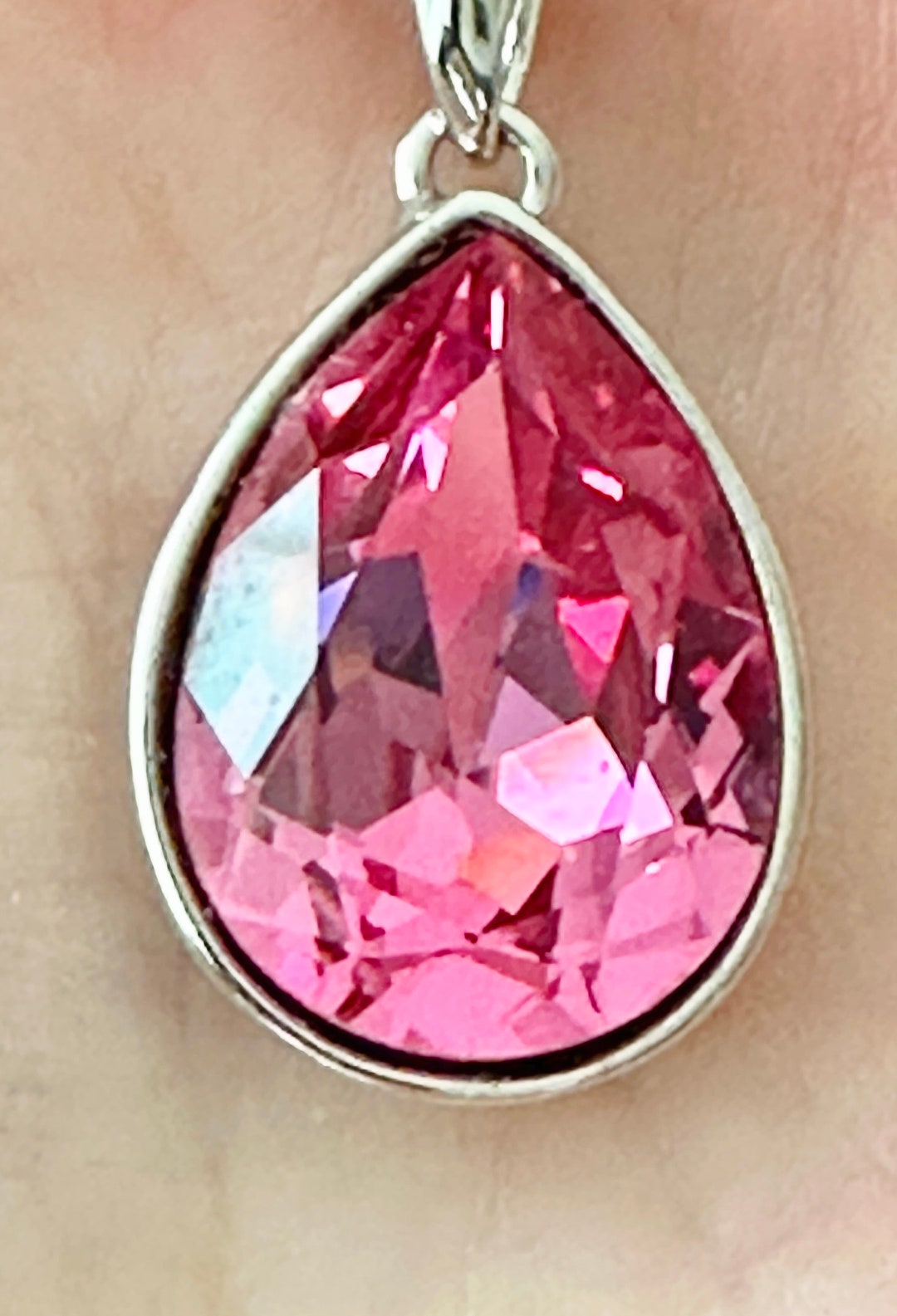 1990'S Beaverbrooks Silver Stirling and Teardrop Pink Sapphire Pendent