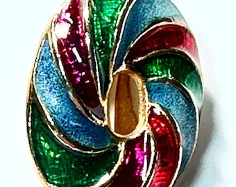 Vintage Attwood Sawyer ?? gold plate rainbow enamel twist clip on earrings as new