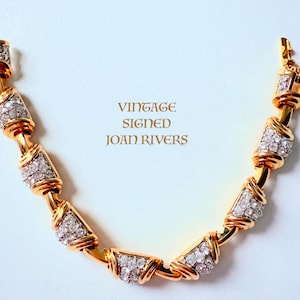 Ladies signed vintage 80&#39;s JOAN RIVERS Gold Tone Clear Rhinestone link  Bracelet , very bling Bling Dressy VGC
