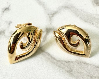 Offers on all items taken, Ladies statement gold plated vintage 80s 90s clip on signed earrings, pre owned VGC