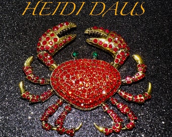 Heidi Daus Sparkling Ruby RED Crystal gold plate signed Queen  Crab Brooch , As new Condition