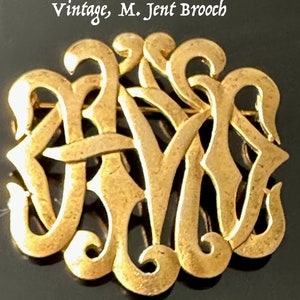 Vintage 70&#39;s Signed M Jent 22 CT Matt Gold Plate Art Nouveau style Brooch, Pre owned