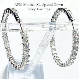 APM Monaco, Silver Hoop Earrings, Inside Out Hoops, XL Hoops, Cubic Zirconia, Designer Jewelry, Eternity Hoops, Luxury Gift, Unworn Jewelry, Monaco Style, Handcrafted Silver, Rhodium Plated