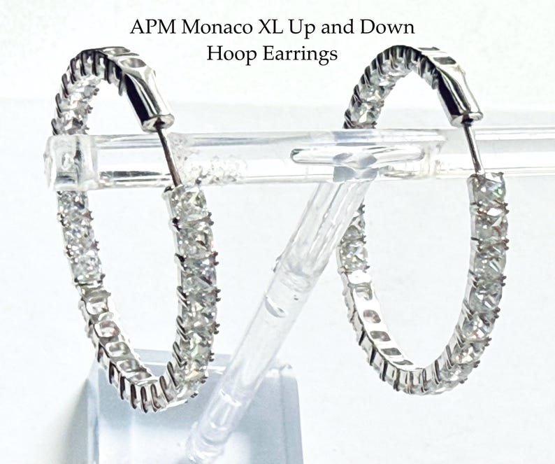 APM Monaco, Silver Hoop Earrings, Inside Out Hoops, XL Hoops, Cubic Zirconia, Designer Jewelry, Eternity Hoops, Luxury Gift, Unworn Jewelry, Monaco Style, Handcrafted Silver, Rhodium Plated