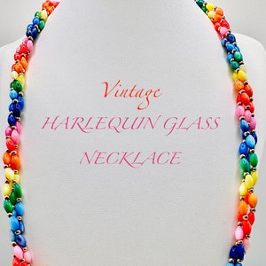 beautiful vintage 3 strand Harlequin Glass beaded Necklace . pre owned fab condition