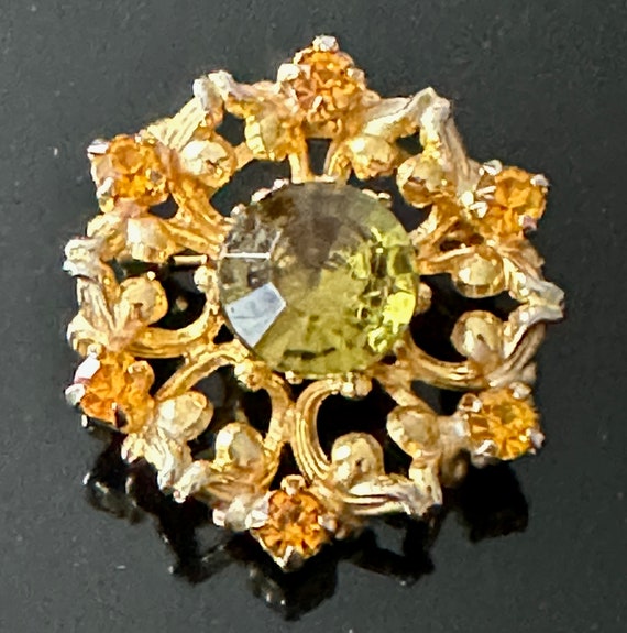 Broche Victorienne Ancienne En Argent Avec Citrine - Bijou Vintage Occasion - Argenté