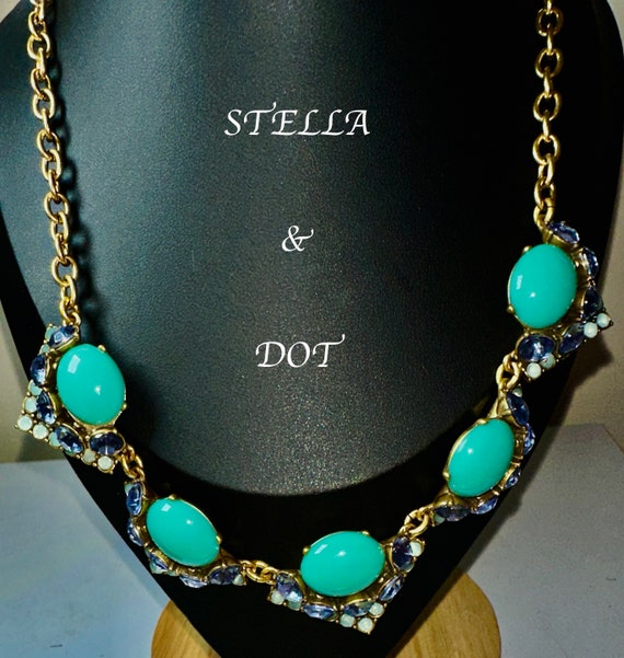 Ladies STELLA DOT Aria Stunning Statement Turquoise Gold Plate