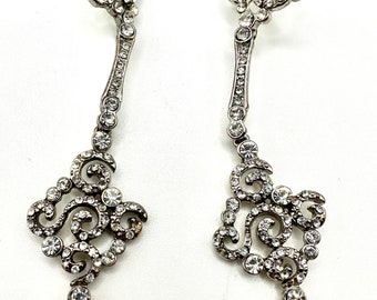 Offers on all items taken, Vintage Victorian Style Crystal Drop Earrings, Silver Plated Studs
