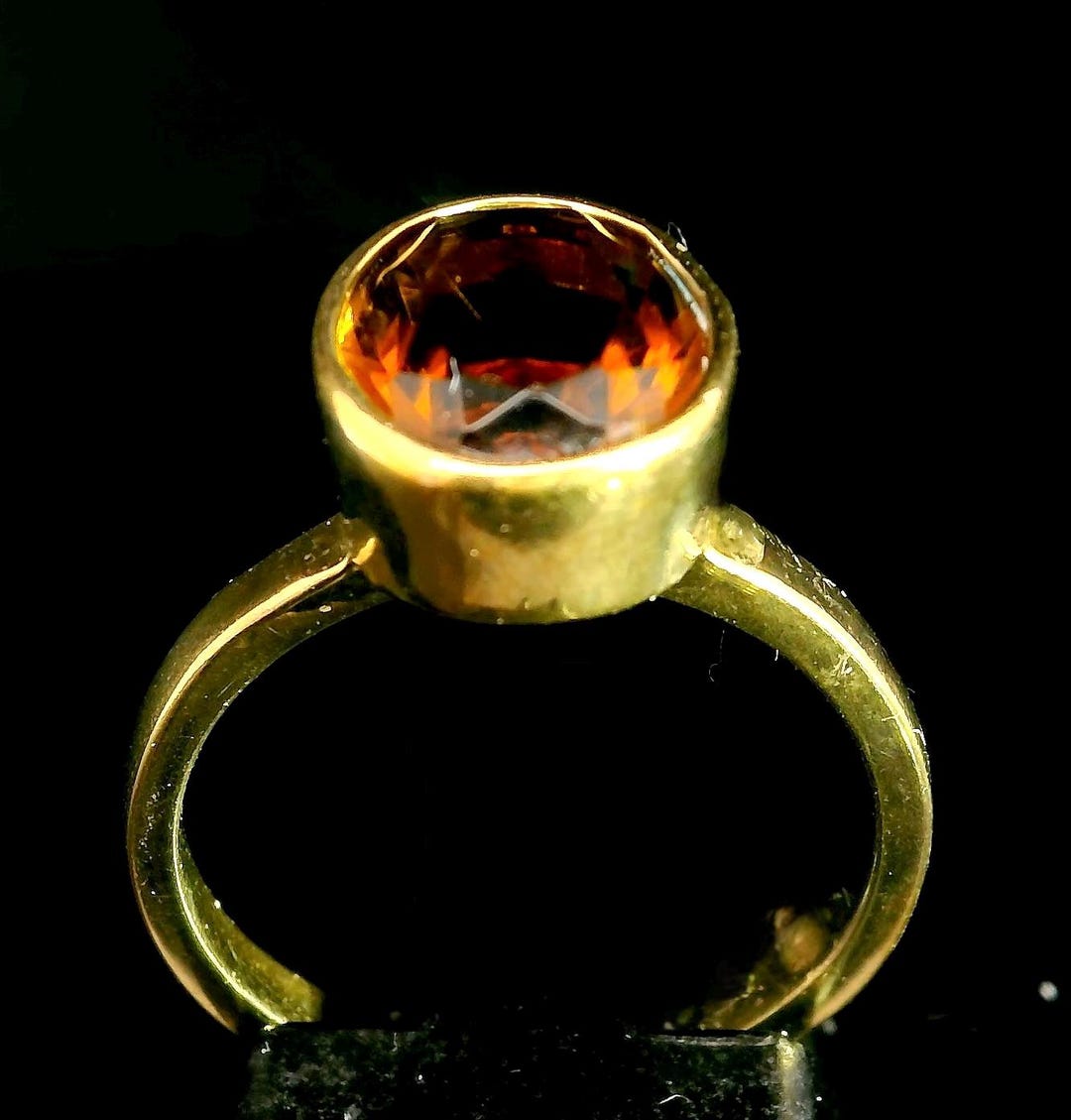 Vintage German 14K Gold Bezel Oval Cut Natural Hessonite Garnet Ring Uk ...