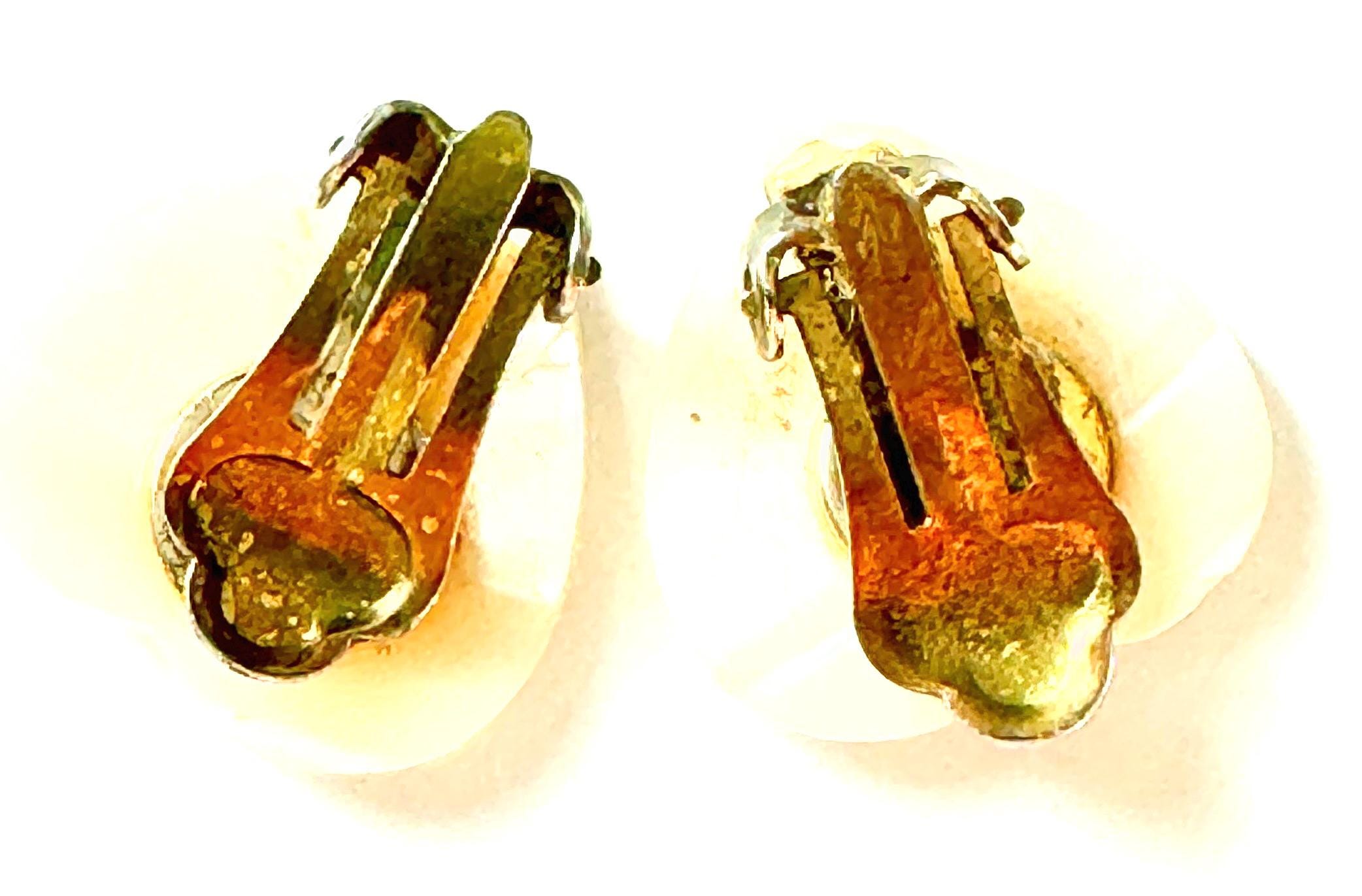 Boucles D'oreilles Clips Vintage Années 50 - Plastique Nacré Beige, Authentique, Occasion