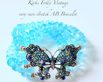 Se aceptan ofertas en todos los artículos, hermosa pulsera elástica Kirks Folly firmada, azul AB y con cristales de imitación de diamantes, muy rara firmada
