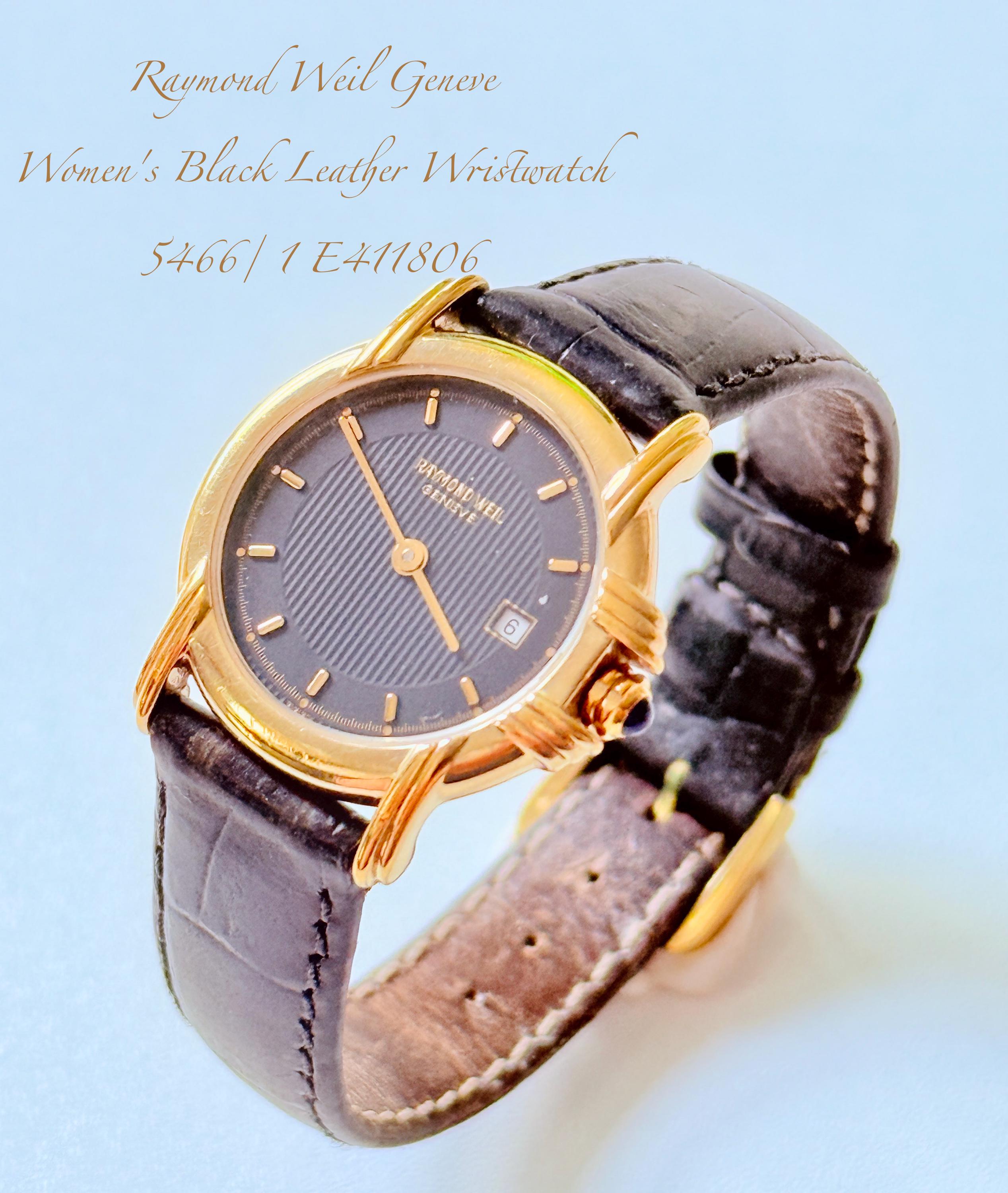Raymond Weil Geneve レディース ブラック レザー 腕時計 5466/1 Raymond Weil Geneve レディース ブラック レザー 腕時計 5466/1