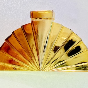 Ladies Vintage signed gold Karl Lagerfeld art deco styled gold plate broach