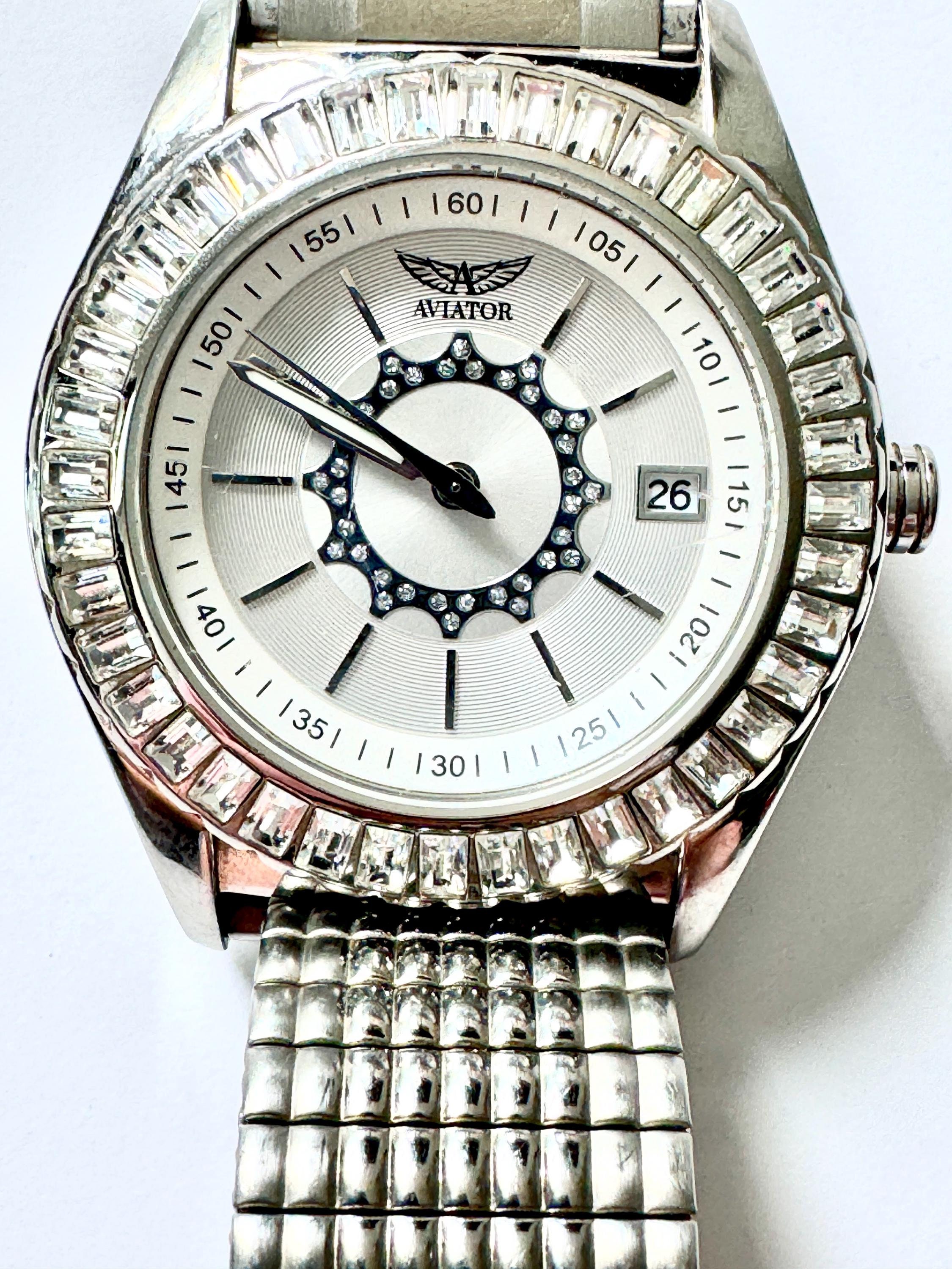 Buy Ladies Aviator Model Number AVW2712L06 Vintage Silver Tone Crystal Stretch Band Watch VGC Online in India Etsy