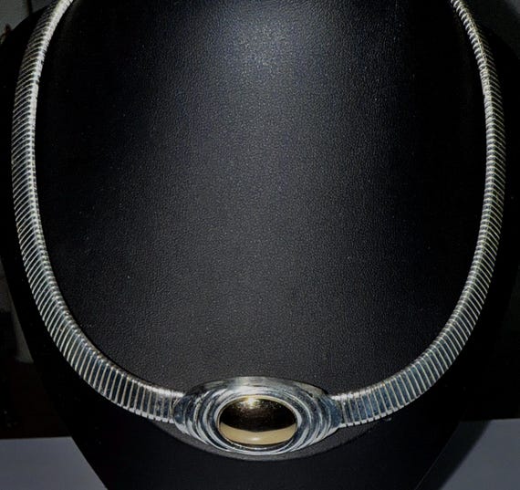 Vintage Kenneth Jay Lane Silver Snake Omega Collar Necklace signed K. J. Lane vgc
