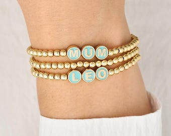 Custom Name Bracelet, Gold/Silver Beaded Stacking Bracelets, Personalised Name Bracelet, Simple, Elegant, Mama Gift for Her
