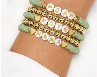 Custom Name Bracelet Personalised, Lettered Bead Word Bracelet,  Y2k Everyday Heart Bracelet For Mom, Initial Bracelet, Baby Name Jewellery