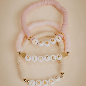 Custom name bracelet, stretch beaded bracelet, stackable Bracelets, Stacking bracelets, Heart bracelet, handmade friendship bracelet image 2
