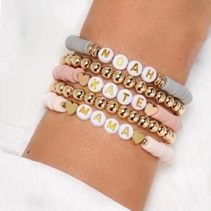 Custom name bracelet, stretch beaded bracelet, stackable Bracelets, Stacking bracelets, Heart bracelet, handmade friendship bracelet