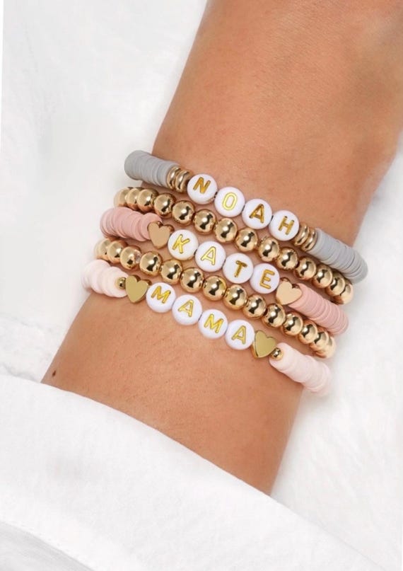 Custom name bracelet, stretch beaded bracelet, stackable Bracelets, Stacking bracelets, Heart bracelet, handmade friendship bracelet