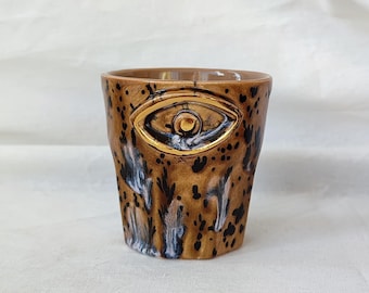 Handmade Ceramic Evil Eye Coffee Mug: Unique Glazed Drinkware