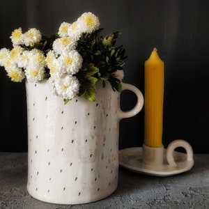 Handmade White Ceramic Vase: Minimalist Gold Accent Decor
