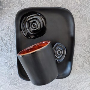 Espresso Mug with tray|Mini cup|Espresso cup|Ceramic cup| Matte black coffee cup| Father&#39;s Day Gift