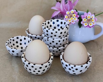 Set of 2 Handmade Polka Dot Ceramic Egg Cups – Minimalist Pottery Easter Decor