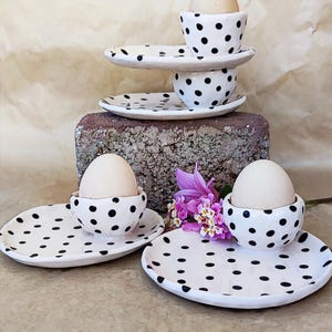 Ceramic Egg Cup, Pottery Egg Cup, Moder Egg Cup, Ceramic Egg Holder, Egg Server, Polka Dot Ceramic Egg Cups, Easter Breakfast Decor