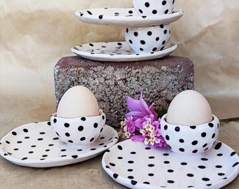Handmade Polka Dot Ceramic Egg Cup: Easter Kitchen Decor