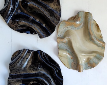 Abstract Ceramic Wall Art: Modern Handmade Wall Sculpture, Set of 3