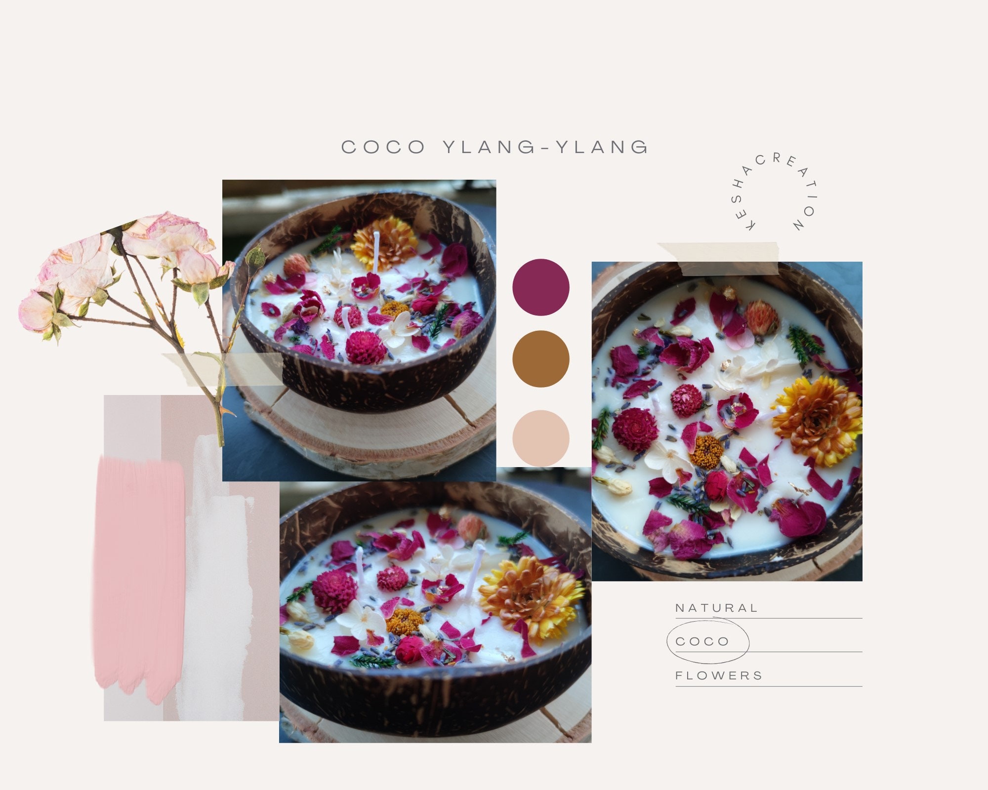 Bougies Parfumées Aux Huiles Essentielles et Fleurs Séchées