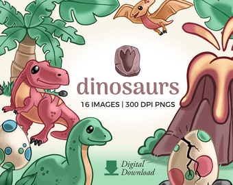 Dinosaurier Clipart Illustrationen | Kommerzielle Nutzung Dino PNG Grafiken (Instant Download)