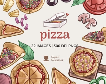 Illustraties pizza-clipart: bouw je eigen pizzaparty-graphics (digitale download)