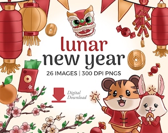 Lunar New Year Clipart: Chinese Zodiac, Lanterns, Red Envelope (PNG Download)
