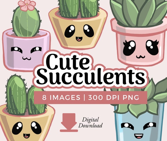 Kit Digital Suculentas Fofas - Cute Kawaii Succulent