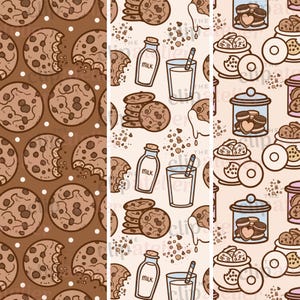 Cookies and Milk Seamless Patterns | Cookie Jar Digital Paper Pack | Chocolate chip cookies and milk scrapbook pages, fun Jpg image files
