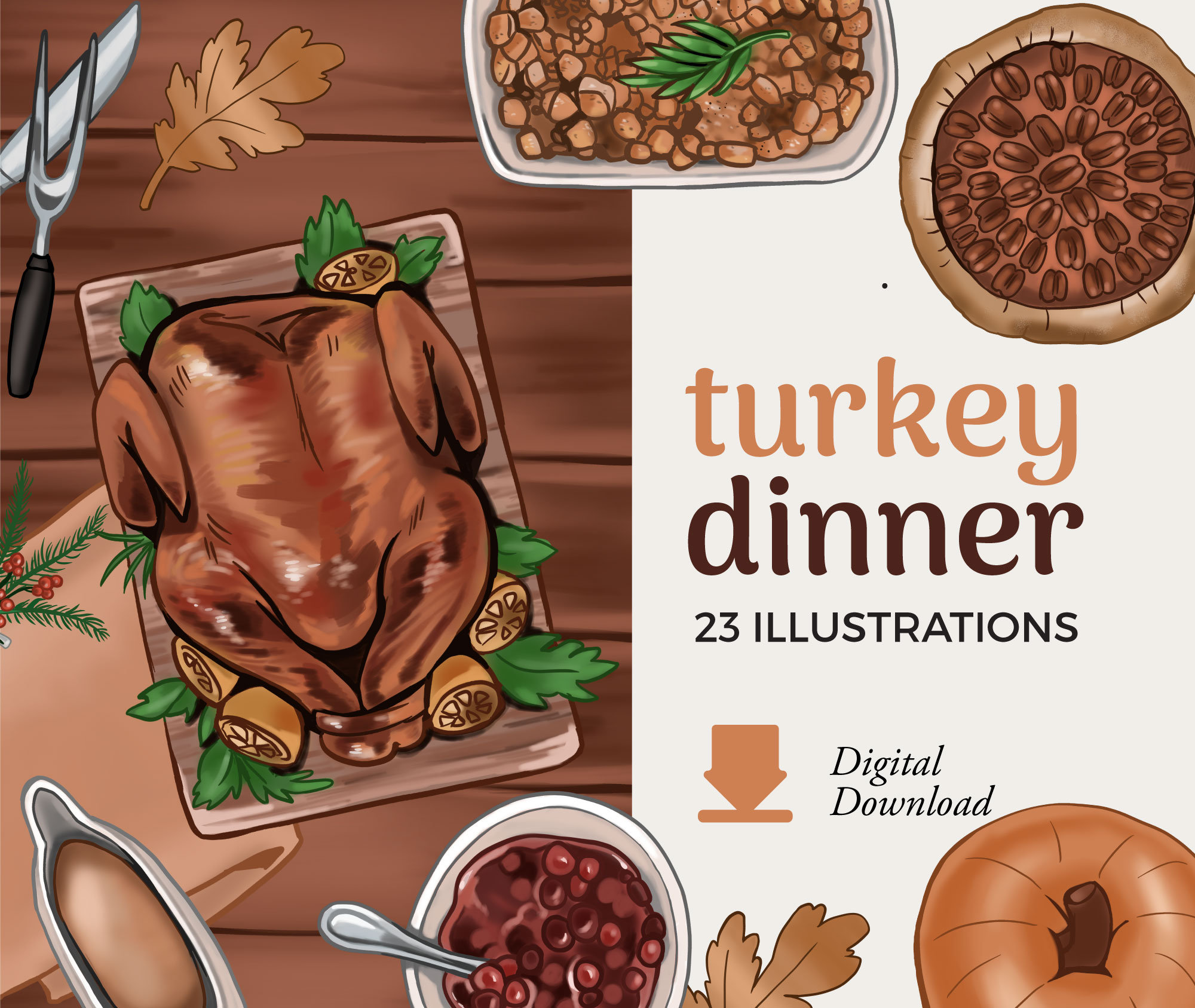 Thanksgiving Dinner Clipart Illustrations Turkey Dinner Party Download ...