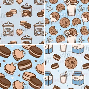 Cookies and Milk Seamless Patterns | Cookie Jar Digital Paper Pack | Chocolate chip cookies and milk scrapbook pages, fun Jpg image files