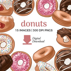 Clipart-illustraties donuts | Snoep en dessert downloaden | Bestrooi donut, png, bakkerijafbeeldingen, afbeelding gelei donut, afbeelding commercieel gebruik