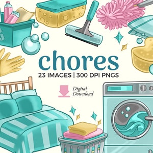 Cleaning Clipart illustrations | Household Chores Digital Planner PNG Download | housework graphics, Dishwasher image file, laundry clip art