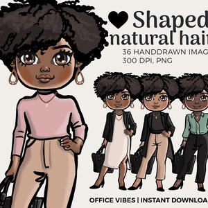 Boneca de moda afro em forma de coração clipart | Download digital de Office Vibes | Garota planejadora, ilustração de garota fashion, office vibes