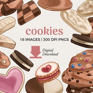 Cookie Clipart Illustrations: Sweets & Desserts Bakery Graphics (PNG Digital Download)