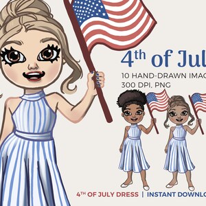 4th of July Fashion Doll Clipart |  Independence Day Planner Girl Clipart | Fashion girl, planner girl, fashion girl png, flag illustration