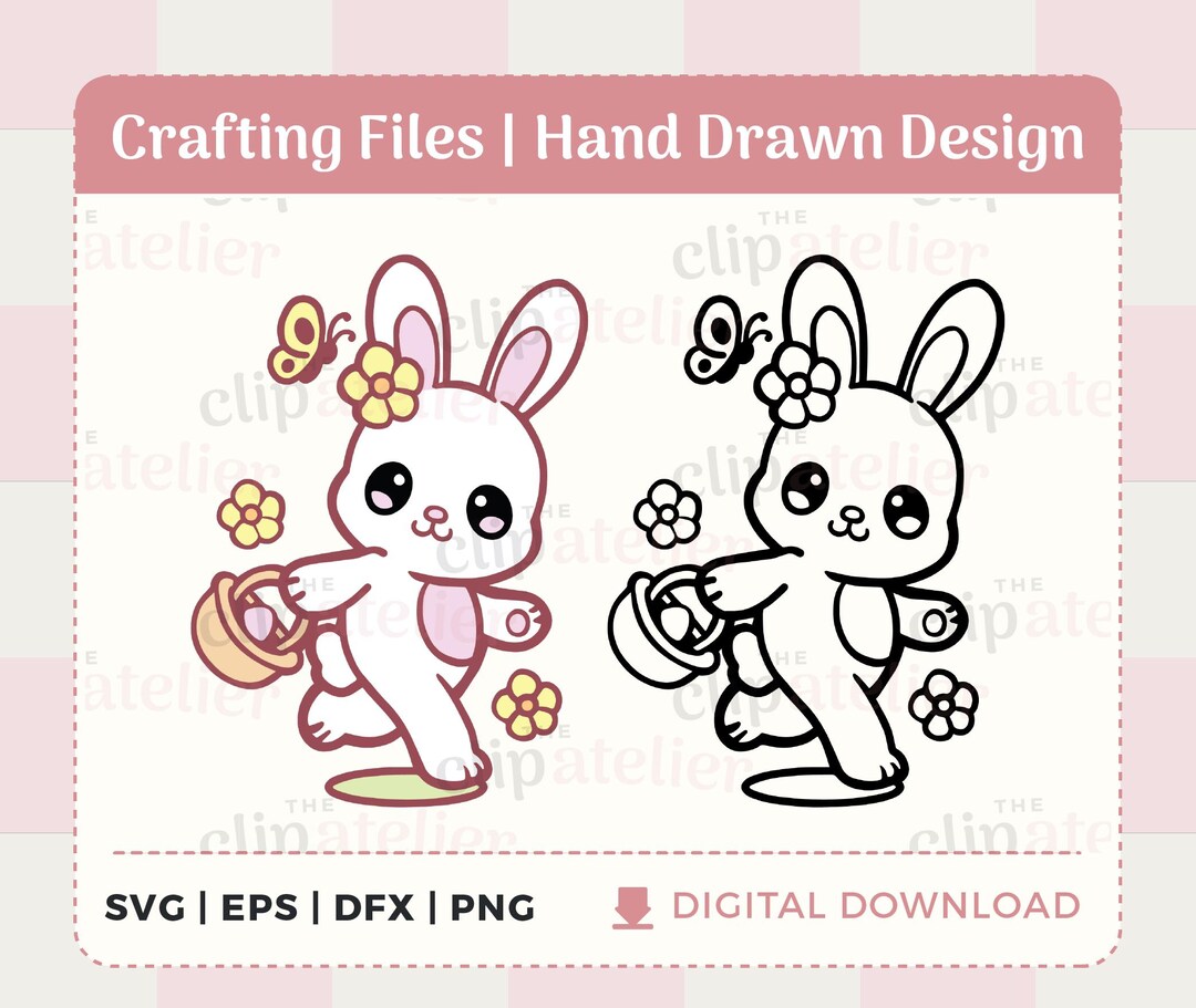 Kawaii Easter Bunny Clipart: Hand Drawn PNG SVG Graphics (digital ...