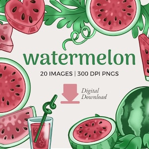 Watermelon Clipart | Commercial Use Summer Fruit Illustrations (PNG Instant Download)
