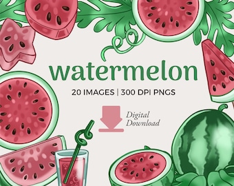 Watermelon Clipart | Commercial Use Summer Fruit Illustrations (PNG Instant Download)