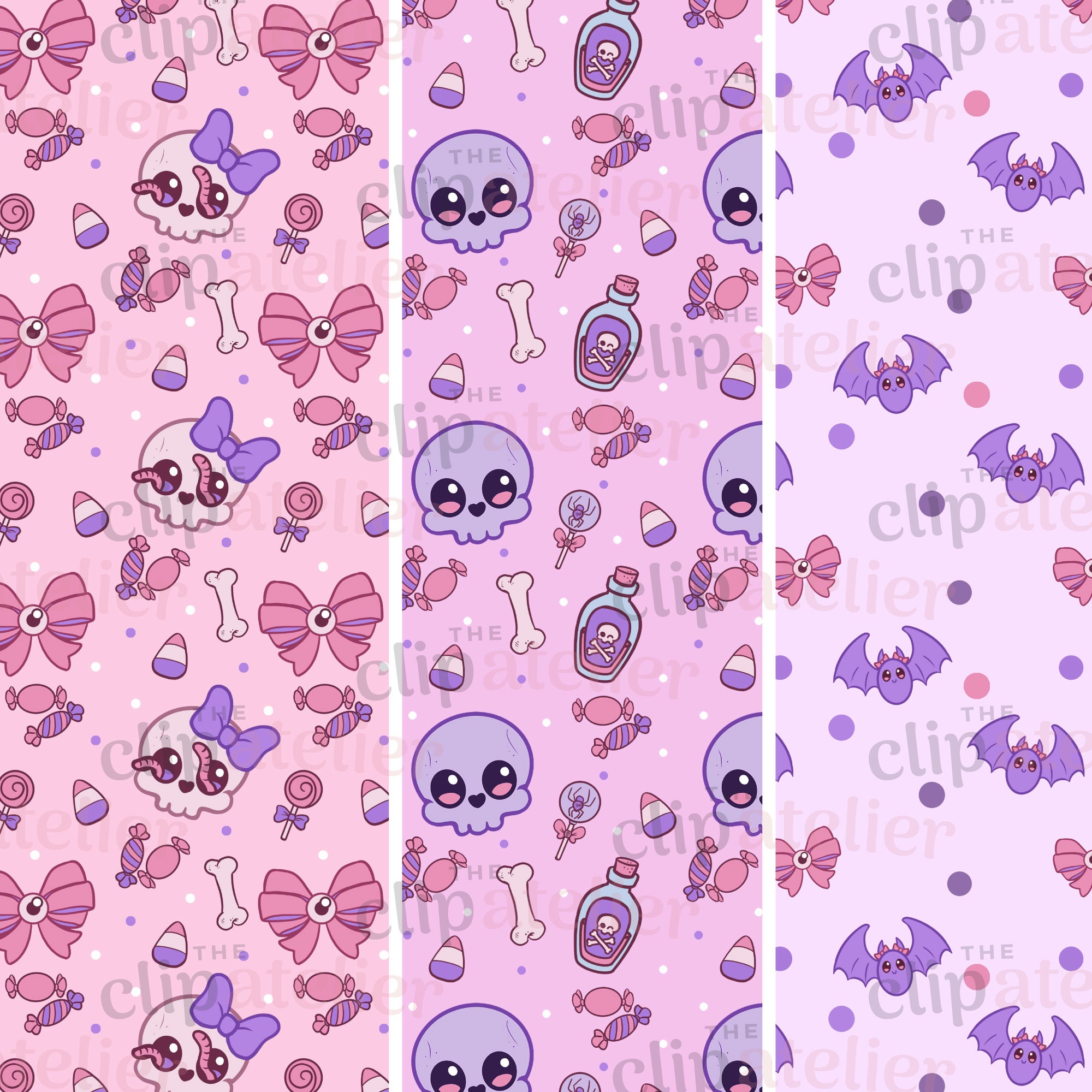 Pretty Halloween Seamless Patterns | Kawaii Digital Paper Pack | Spooky ...