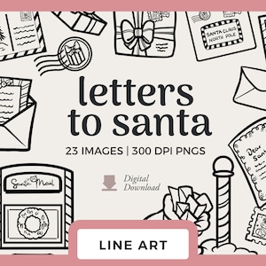 Buchstaben für Santa Line Art | Handgezeichnete Weihnachten Clipart Bilder | Digitale Stempel und Scrapbook PNGs | Postkasten, Briefe, Geschenke und Briefmarken