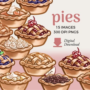 Ilustrações de clipart de torta | Download instantâneo de tortas de frutas PNG | Imagens de sobremesa de maçã, cereja e abóbora, gráfico de torta de noz-pecã e batata-doce
